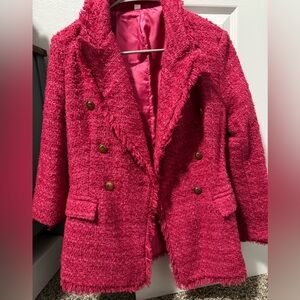 Hot Pink Tweed Style Blazer